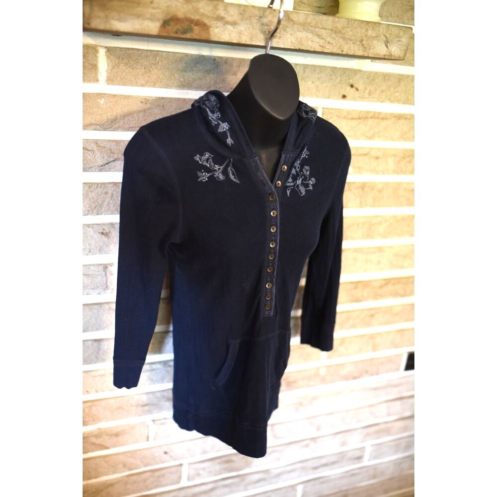 VTG Y2K Abercrombie Fitch Henley hoodie 3/4 sleeve floral embroidered bella swan - Picture 2 of 11